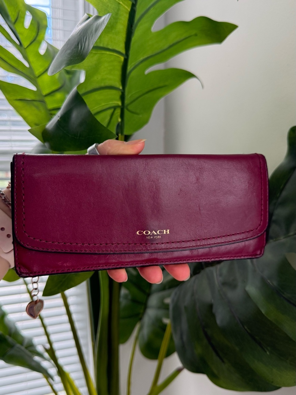 Coach Burgundy Leather Continental Wallet with Gold Logo